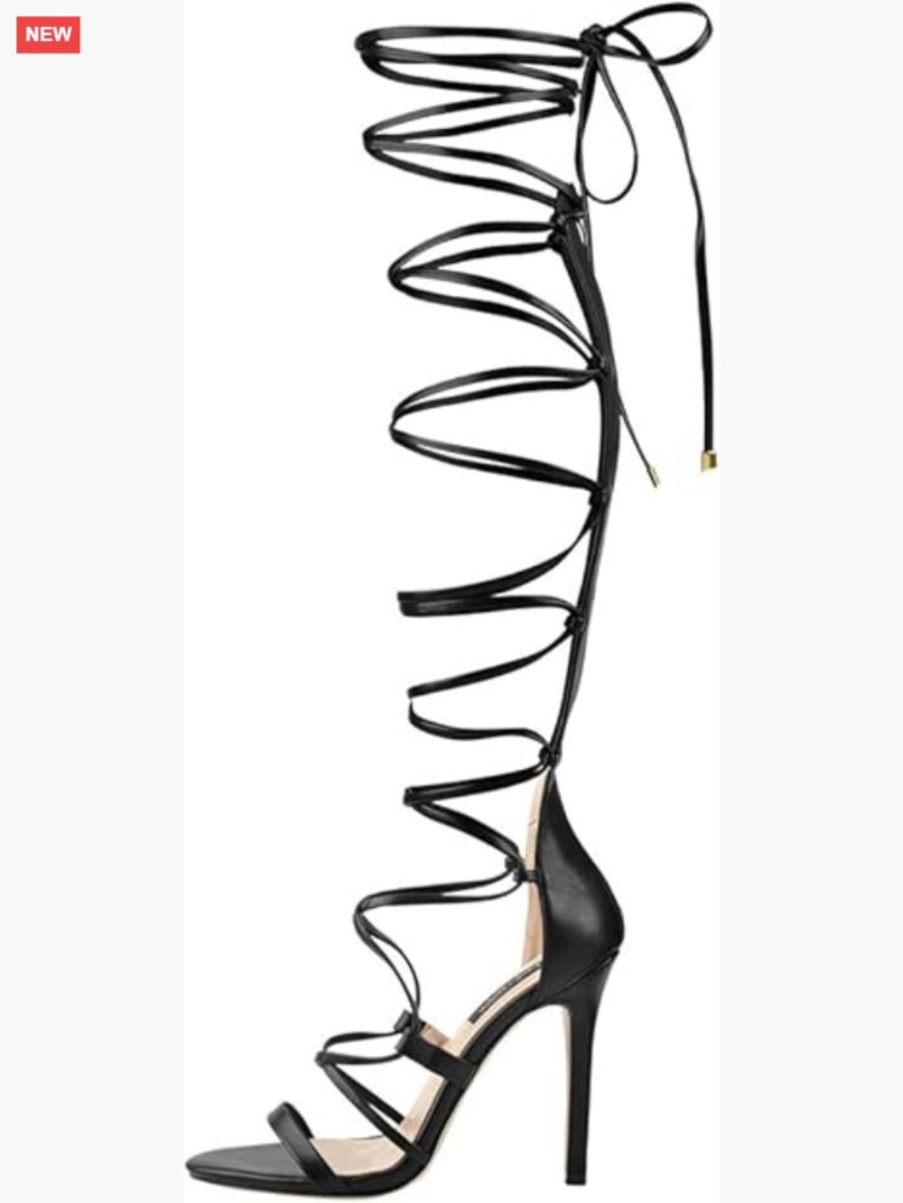 Knee High Gladiator Sandals Stiletto Heels Open Toe Lace Up Strappy